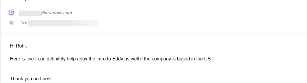 Reply from Intudo Ventures