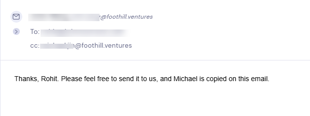 Reply from Foothill Ventures