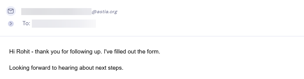 Reply from Astia