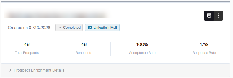 LinkedIn InMail campaign: 46 prospects, 100% acceptance rate, 17% response rate