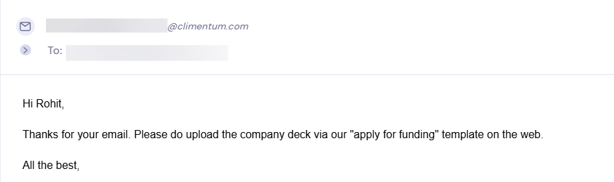Reply from Climentum Capital